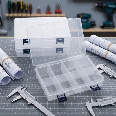 Large 8-Compartment Transparent Detachable Storage Box Double Latches Custom Processing Organizing Rubber Bands