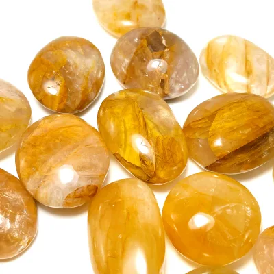 Wholesale Natural Golden Healer Quartz Palm Stone Polished Crystal Worry Stone 3-5cm for Feng Shui Meditation & Healing