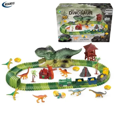 DIY Dinosaur Track Toys With Tunnel 173 PCS Electric Train Set STEM Railway Building Kit Christmas Gift Wholesale for Kids