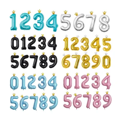 40 Inch Colorful Number Balloons with Crown for Birthday Wedding Party Balloon Decoration Single 0-9 Digit Globos