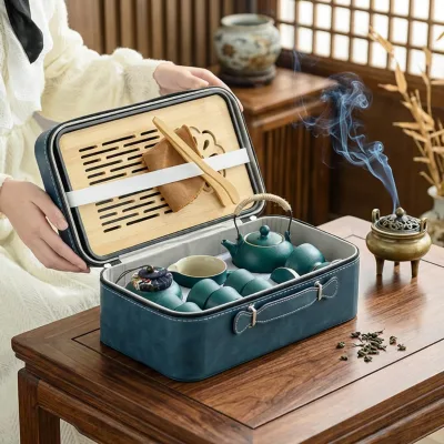 Wholesale Custom Logo Ceramic Kung Fu Travel Tea Set with Teapot and Cups Portable Gift Set