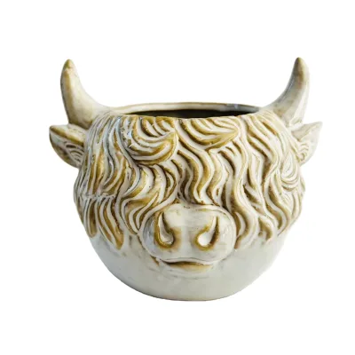 Ceramic Cute Highland Cow Figurines Succulent Pots,Highland Cow Succulent Planters Gift for Kid (Succulent Not Included)