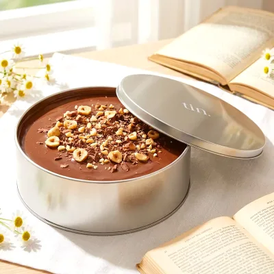Customized Round Dates Baklava Desserts Cake Cookie Packaging Ice Cream DIY Storage Silver Food Grade Cookies Cake Tin Can