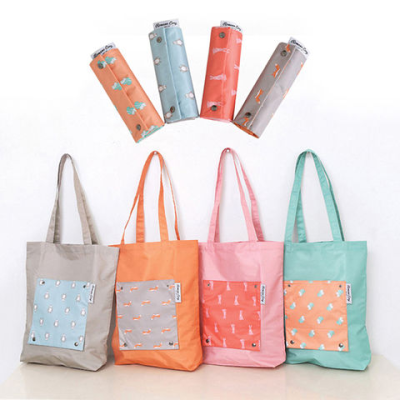 Waterproof lightweight custom logo print reusable tote shopping bag polyester foldable bag