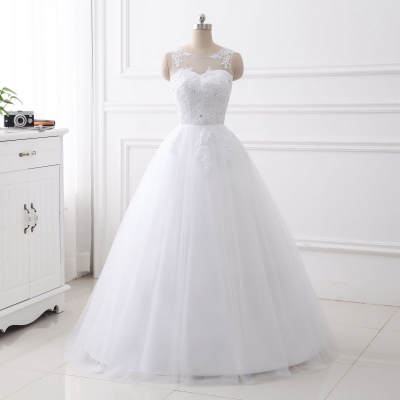 Real Photo New Spring Lace Appliques Wedding Dresses 2021 White O-Neck Princess Bride Wedding Gowns