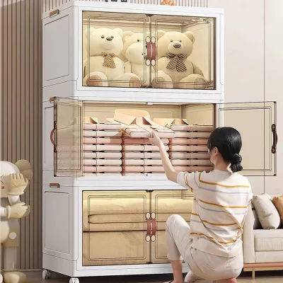 DOOSO Multi Functional Folding Storage Cabinet Multi-layer Plastic Sundries Storage Cabinets Box with Wheel Storage System Cabin