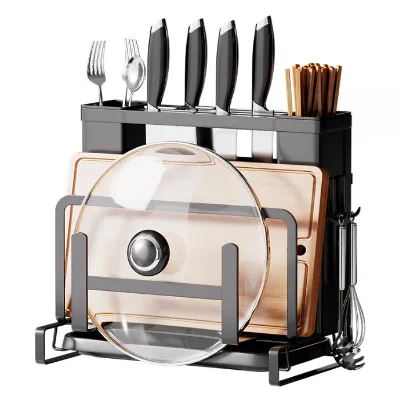 Kitchen Knife Holder Chopstick Barrel Wall-mounted Shelf Multi-functional Knife Cutting Board Holder Integrated Storage Rack