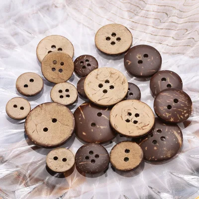 Coconut Wood 4-Hole Buttons - Natural Rustic Buttons for Cardigans, Coats & Craft Projects