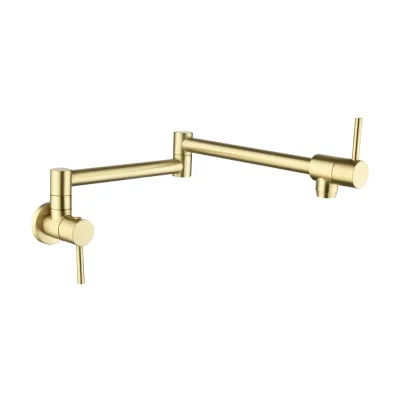Brushed Gold Pot Filler Wall Mount Double Joint Folding Arm Kitchen Faucet Single Cylinder Lever Over Stove Modern Luxury