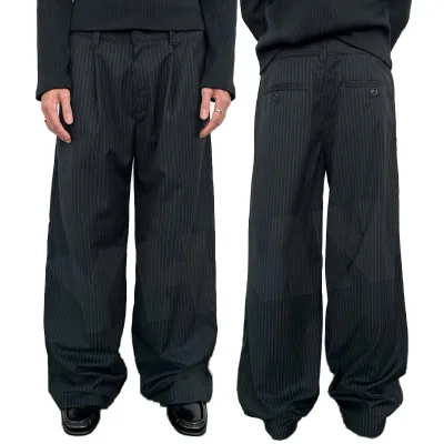 Mens Pleated Trousers High Waist Wide Leg Pinstripe Pants Barrel Silhouette Drape Casual Vintage Minimalist Custom Made