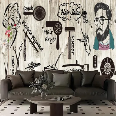 Industrial Style Cement Wall Hair Salon Background Wall Covering Barber Shop Wallpaper