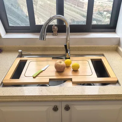 Large Kitchen Extendable Sink Cutting Board Fruit Serving Tray Bamboo Chopping Board