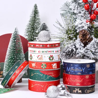 Custom Logo Red Satin Ribbon Wholesale Thermal Transfer Printed Christmas Tree Ribbon for Gift Wrap Holiday Supplies Customized