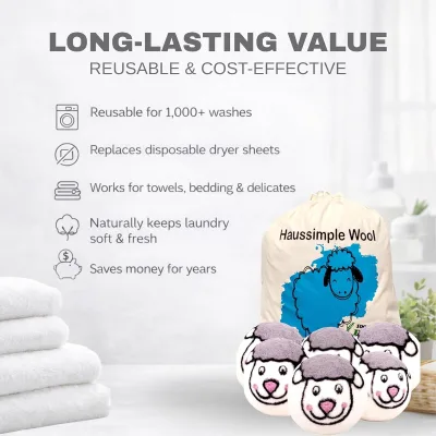 Reusable 3+ 6-Piece XL Dryer Balls 100% New Zealand Wool Shorten Drying Time 1000+ Loads