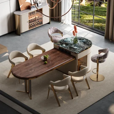 Popular Natural Pandora Marble Kitchen Island With LED Light Strip & Sink For Modern Home