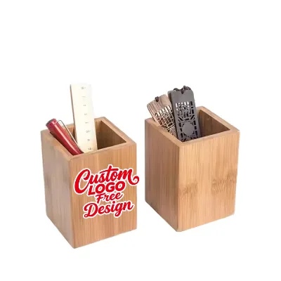 Wholesale Bamboo Wood Desk Pencil Holder Stand Multi Purpose Wood Pencil Cup Pot Box