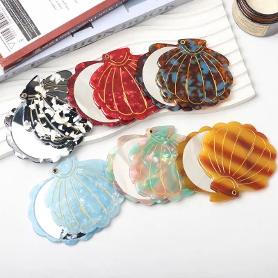 Mini Shell Shape Acetate Pocket Mirror Portable Handheld Cosmetic Makeup Mirror Girls Travel Beauty Gift Mirror