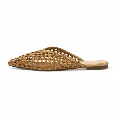 Women's Woven Raffia Pointed Toe Mule Flats Breathable Summer Slip On Shoes Casual Fashion Wholesale Private Label Footwear Bulk