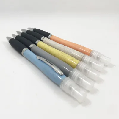 Wheat Straw Material Spray Pen Fill with Sanitize or Alcohol Inside Multi Function Ball Pen Custom Printed Logo