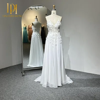 Factory Wholesale Sexy Sheer Embroidered Ball Gown Evening Dress Wedding Awards Ceremony Dress Lace Decoration Lace-up Back