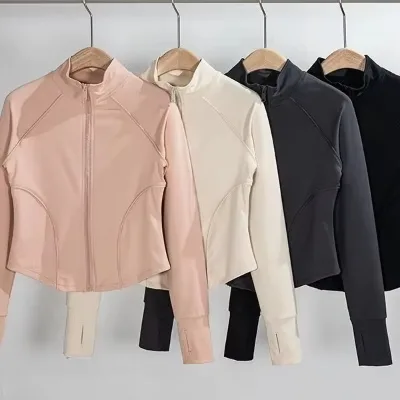 Simple Line Slim-Fit Sports Coat for Yoga Fashionable Outdoor Running Jacket Breathable Spandex Material for Morning Workouts