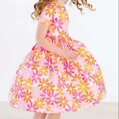 High Quality Kids Summer Dresses Cotton Casual Sundress for Girls OEM Flower Girl Dress Floral Casual Bamboo Dress for Girls