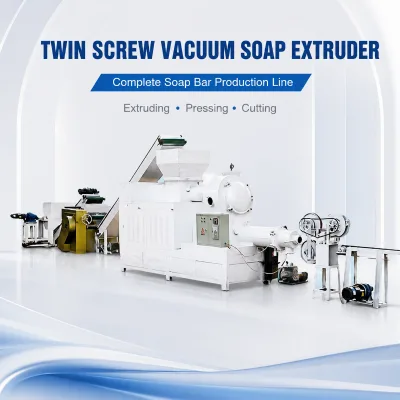 Twin Screw Vacuum Soap Extruder Machine for Soap Bar Pressing Cutting and Complete Soap Production Line