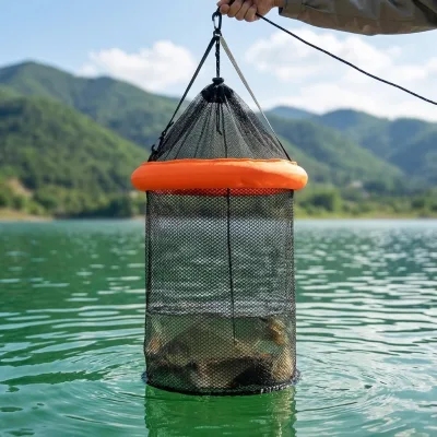 PE Coated Floating Fish Keepnet Basket Durable Anti-Corrosion Fishing Net Bag for Freshwater & Saltwater