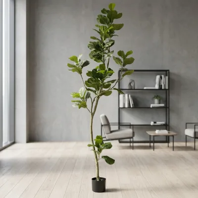 Wholesale Indoor Artificial Fiddle Ficus Tree Home Office Decoration Plastic Fiddle Tree