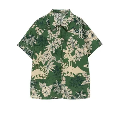 Men Tropical Floral Print Lapel Collar Loose Short Sleeve Vacation Button Shirt