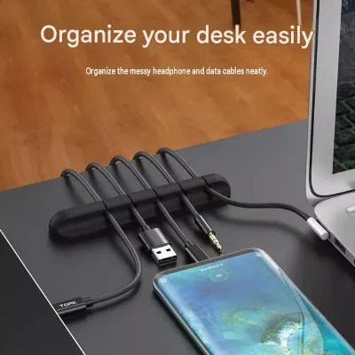 Self-Adhesive Square Standing Multifunction USB Cable Clips 3/5/7 Hole Design 2.1cm Thick Black Cable Management