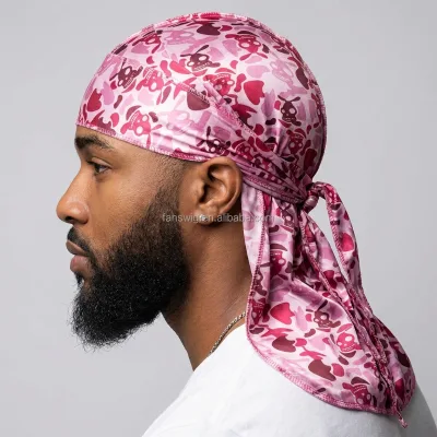 Wholesale Custom Paisley Silk Durags High Quality Extra Long Straps Silky Designer Durags for Men