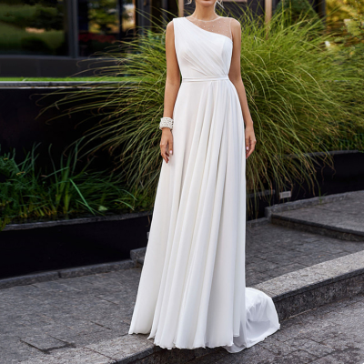 Wholesale Price Ladies Formal Party Cocktail Dresses Elegant Sleeveless White Evening Gown Fashion Bride Wedding Dresses