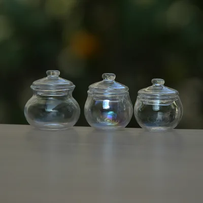 Wholesale Flower Shape Small clear Transparent Mini Glass Fish tank Aquarium Bowl Cylinder Round Bottles Ball with Caps Cover Li