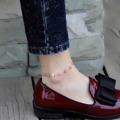 Wholesale Korean Style Simple Women Stainless Steel Anklets Flower Anklet Yiwu Vendor