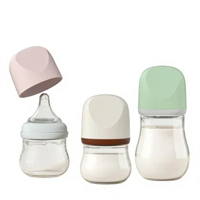 Broad Caliber Glass Baby Bottle Arc Shape Solid Pattern Without Handle