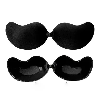 100% Silicone Sticky Bra Invisible Adhesive Bra Backless Strapless Bra Beige and Black for Women