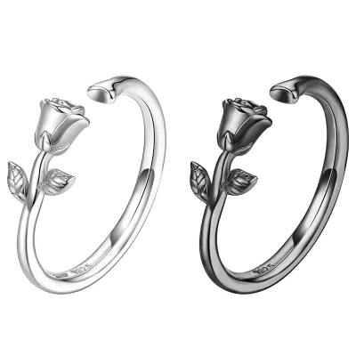 Original S925 Sterling Silver Rose Open Ring Valentine's Day Gift Ring Jewelry
