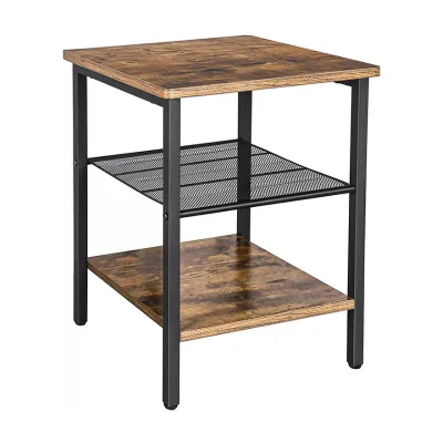 End Table Living Room Simple Style 3 Tier Storage Table Industrial Sofa Side Table Wood and Metal for Bedroom Living Room