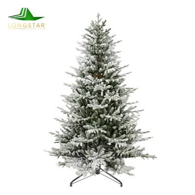 Elegant Winter Themed Artificial Christmas Tree With Thick Frosty Snow Coating, Deep Green Branches, and Sturdy Brown Trunk
