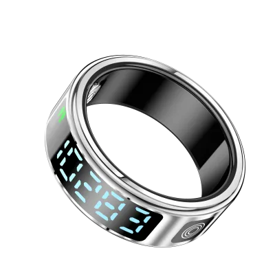 SR08 Stainless Steel Smart Ring App Control Fitness Tracker LED Display Sleep Tracking Gesture Control 5-10 Days Battery Life