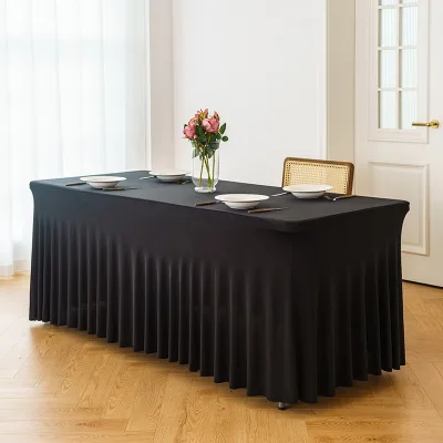 Wholesale Modern Nonwoven Stretch Disposable Table Skirt Easy Fit 4FT 6FT 8FT Square Banquet Home Table Cover Skirting