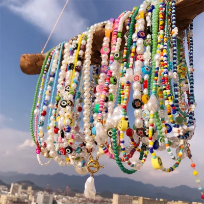New Arrival Handmade Bohemian Glass Seed Beads Alloy Necklace Colorful Beaded for Women's Party Gift