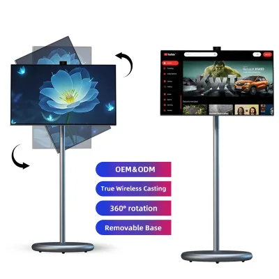 27 Inch Gray Android Smart Television Movable Screen Display Interactive Portable Tv Built in Battery Speaker Moblle Smart Tv