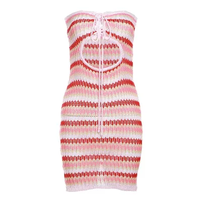 Autumn Casual Corset Dress High Waist Sleeveless Knit Petite Dress Hollowed-out Chest Backless Lace Empire OEM Service