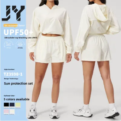 JY New Women's Summer Sports UPF50+ Sun Protection Suit Hooded Quick-drying Wrinkle-resistant Contrast Outdoor Leisure Running