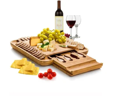 Customised Charcuterie Natural Bamboo Wooden Cheese Cutting Board and Knife Set