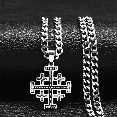 Pendants Box Chain Red Black Silver Gold Religious Christian Cross Stainless Steel Jerusalem Necklace