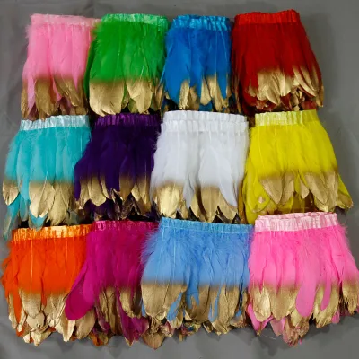 Cheap Sale Spray Gold Goose Tip Feather Fringe Silver Plumes Trims for Carnival Party Clothes Garment Golden Lace Decoration