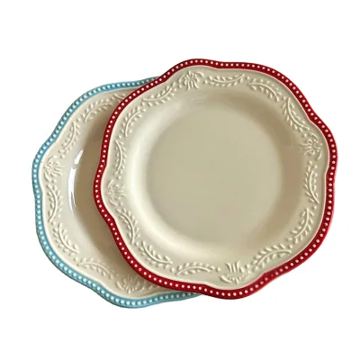Irregular Side Embossed Dinner Dessert Dish Vintage Salad Afternoon Tea Flat Plate Salad Plates